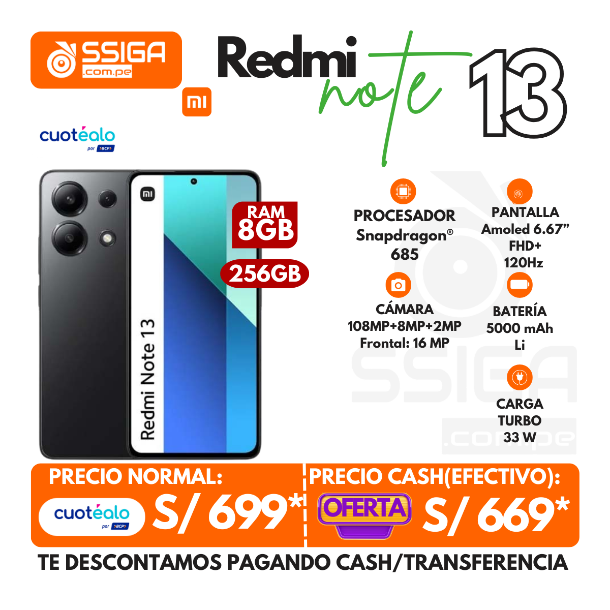 Redmi Note 13 4G 8+256 Negro