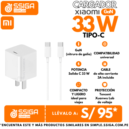 Cargador Turbo 33w Xiaomi Blanco