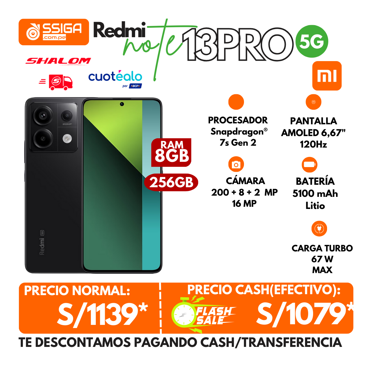 Note 13 pro 5G 8+256 Negro