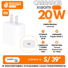 Cargador Rapido 20W Xiaomi Blanco