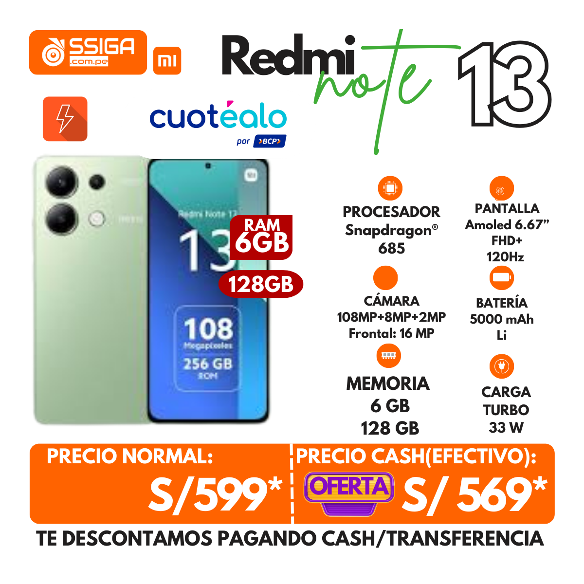 Redmi Note 13 4G 6+128 Verde