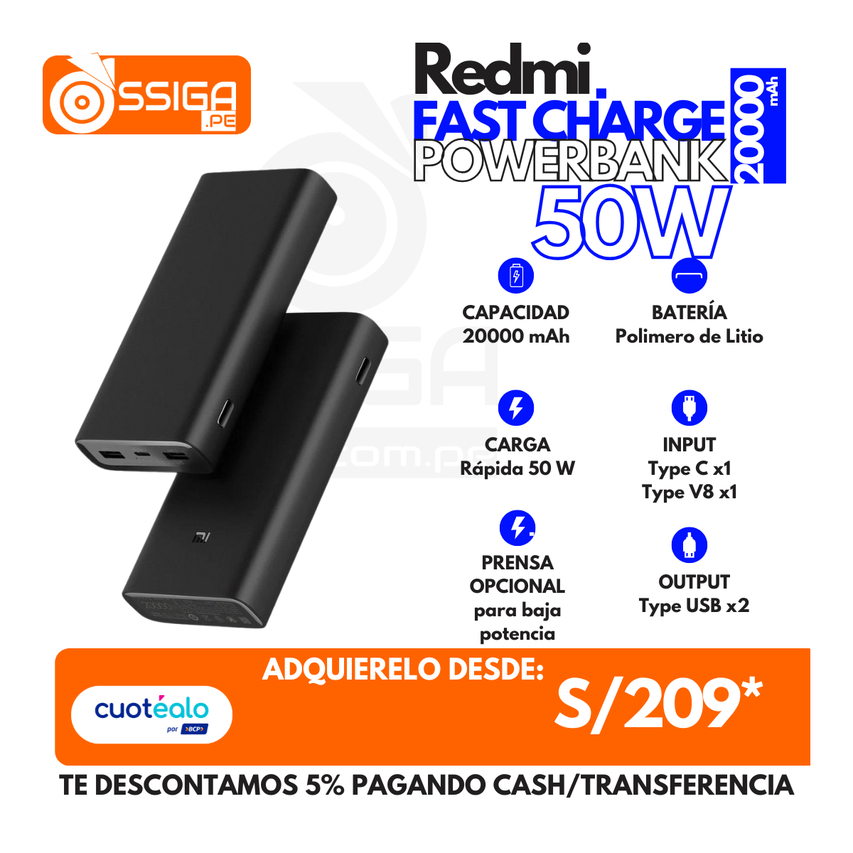 Mi Power Bank 20000 50W Negro