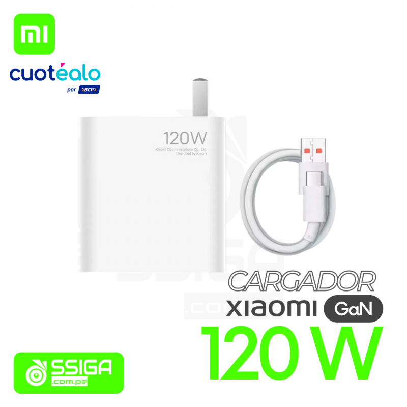 Cargador Compatible con Celular Xiaomi 120W Carga Rápida 120 W Cable Tipo C