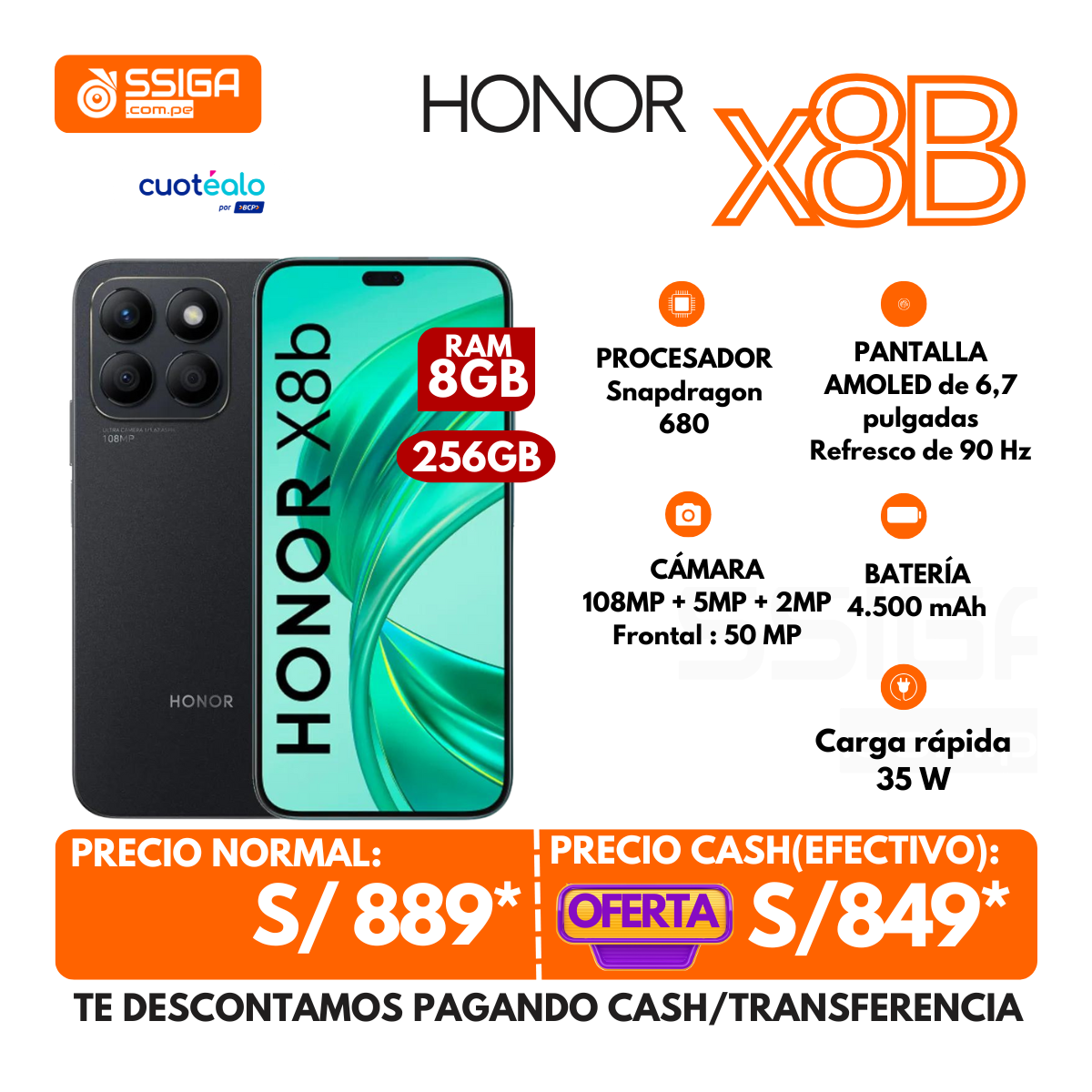 Honor X8b 8+256 Negro