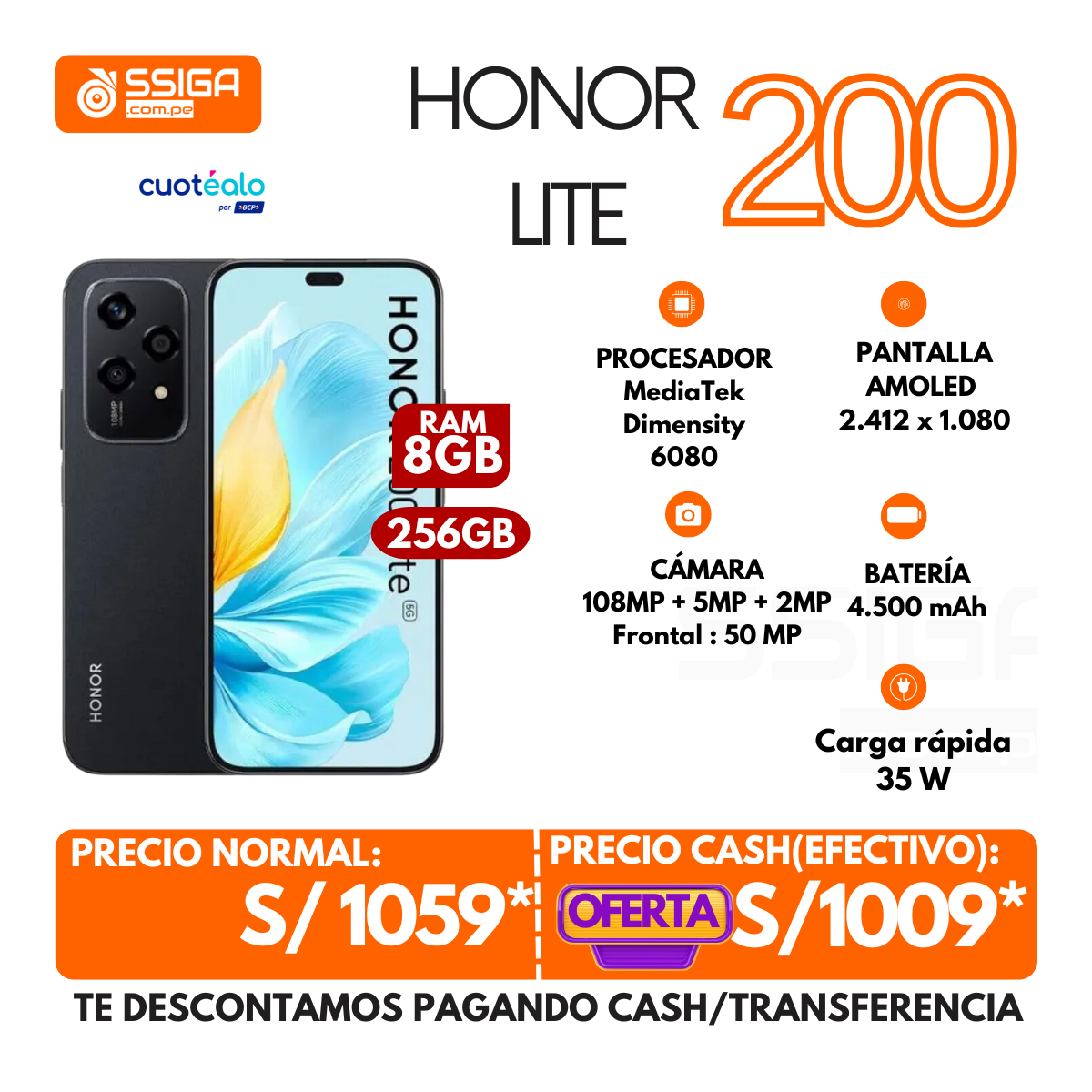 Honor 200 Lite 8+256 Negro