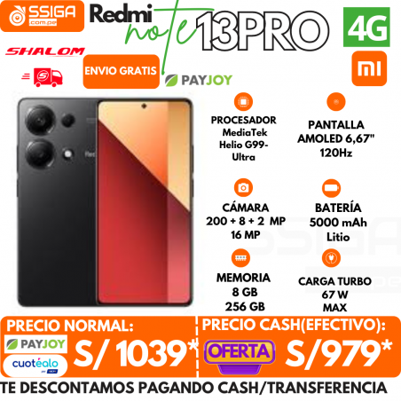 Redmi Note 13 Pro 4G 8+256GB Negro
