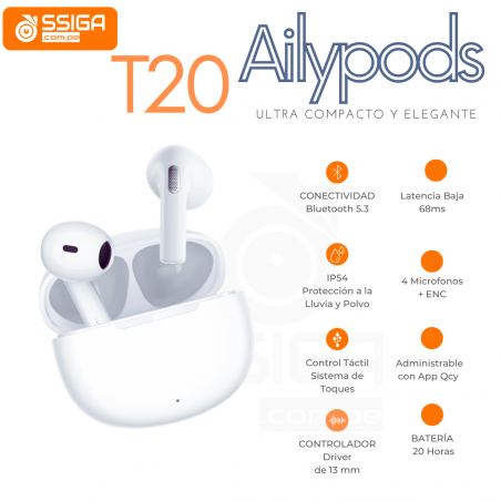 2X1 en  Auricular Qcy Ailypods/T20 Blanco