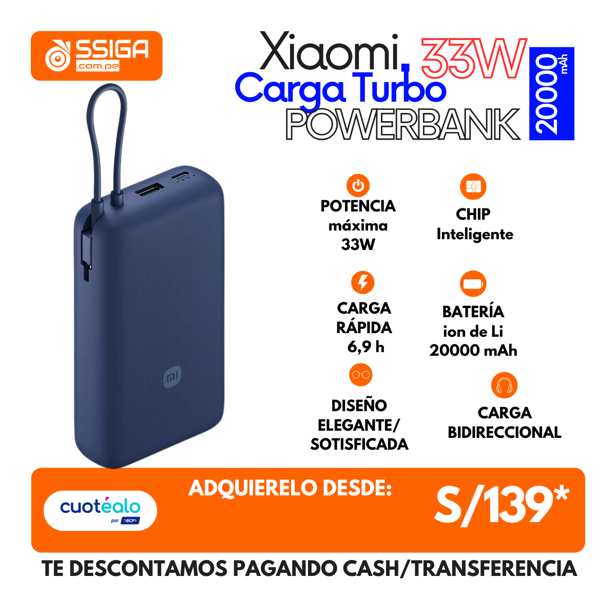 Xiaomi Power Bank 33W 20000mAh  GLPB2030M Azul