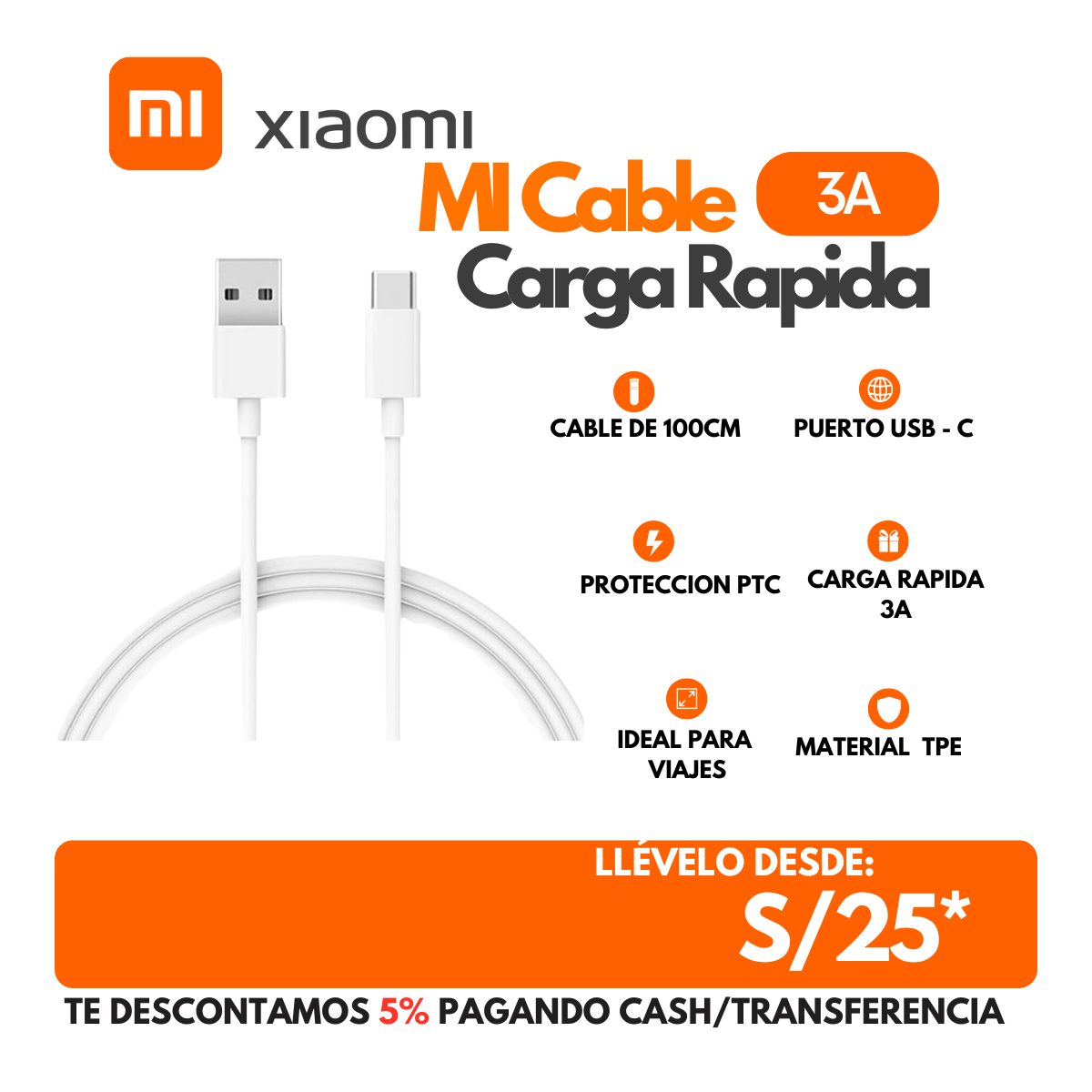 Xiaomi Cable 3A  Blanco