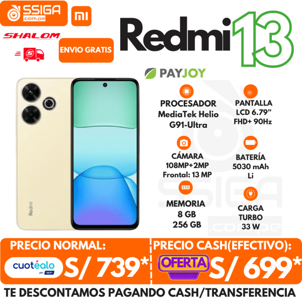 Redmi 13 4G 8+256GB Dorado