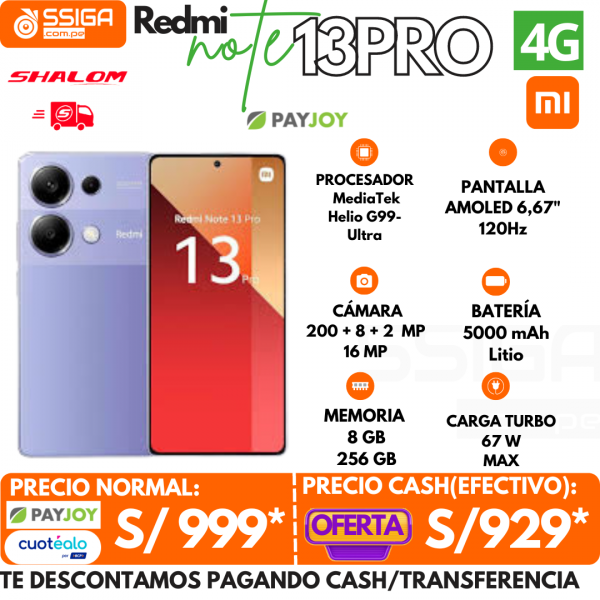 Redmi Note 13 Pro 4G 8+256GB Morado