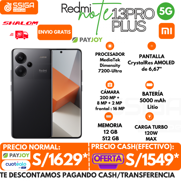 Redmi Note 13 Pro Plus 5G 12+512GB Negro