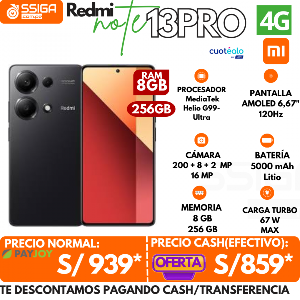 Redmi Note 13 Pro 4G 8+256GB Negro