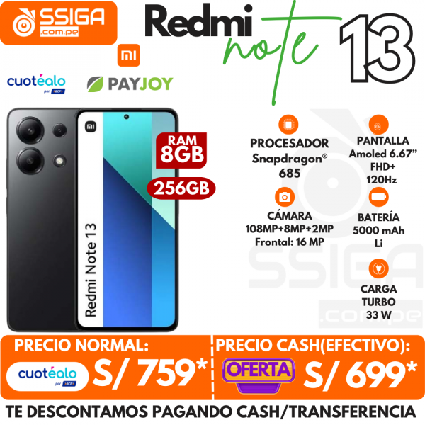 Redmi Note 13 4G 8+256GB Negro