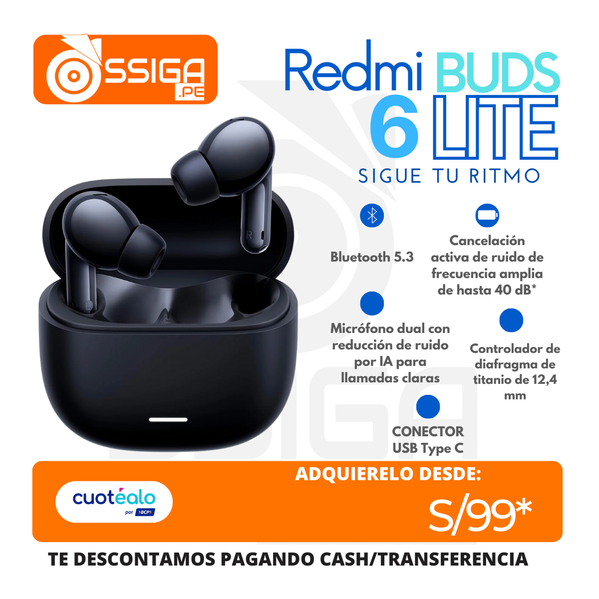 Audifono Redmi Buds 6 Lite Negro