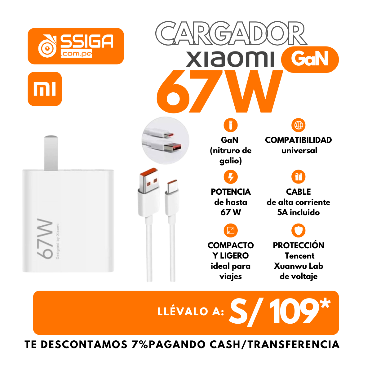 Cargador Turbo 67w Xiaomi Blanco