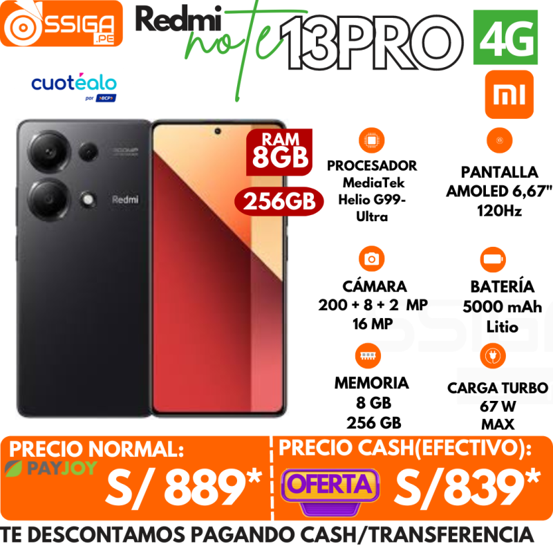 Note 13 Pro 4g 8+256Gb Negro